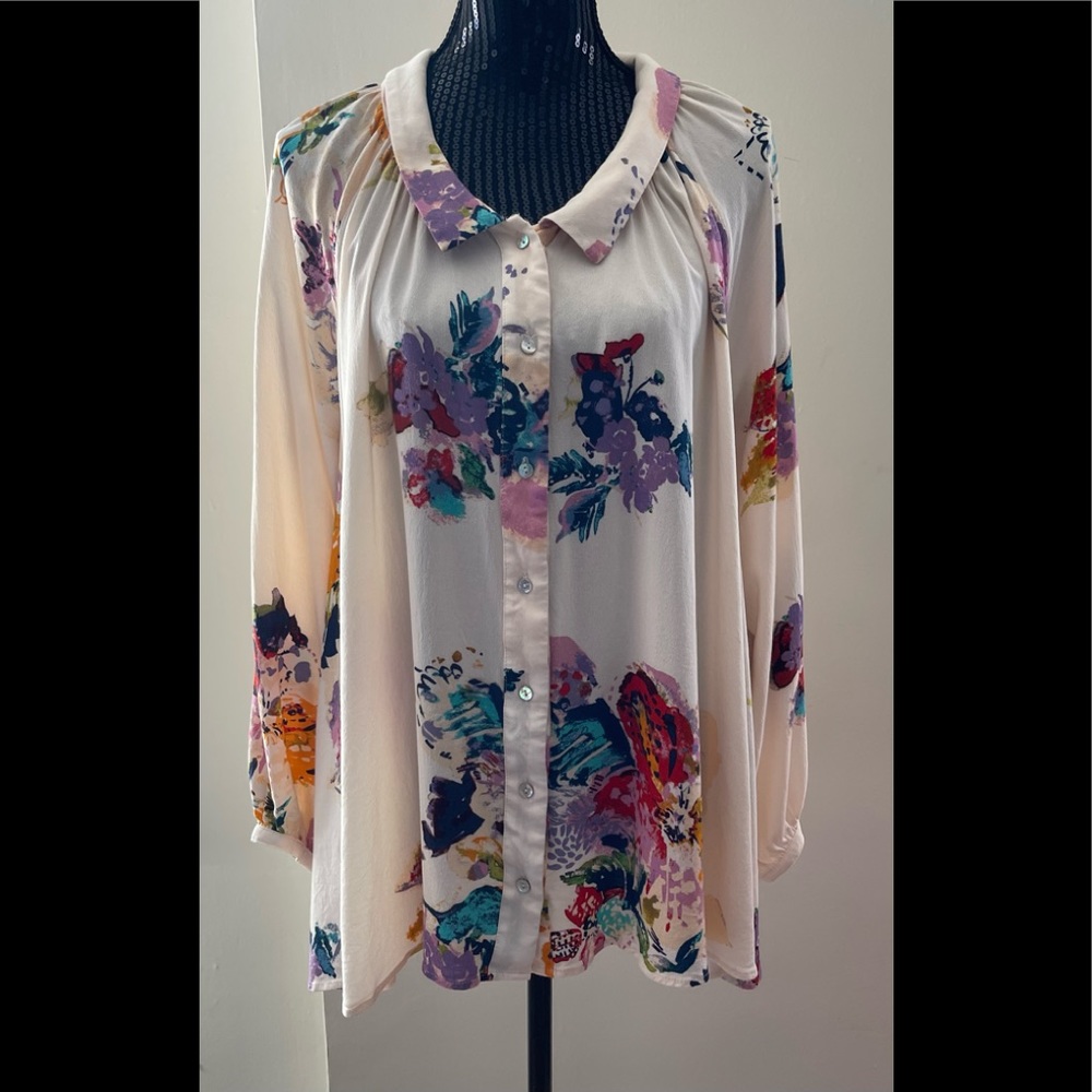 Free People Oversized Floral Swing Blouse Size Small